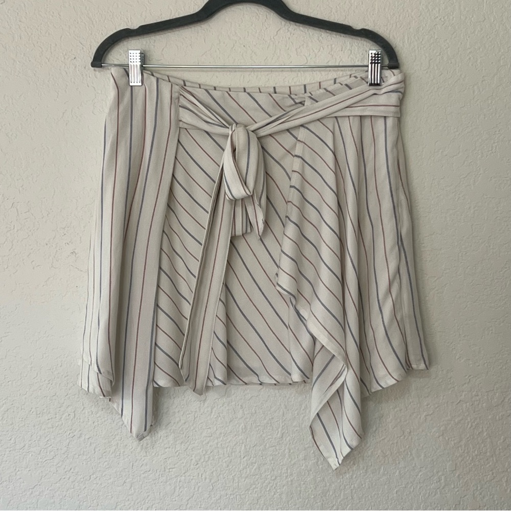Free People Front Tie Soft Rayon Lined White Striped Mini Skirt, Women’s Size 8